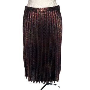 Topshop Womens Metallic Pleated Midi Skirt Size 6 Side Zipper Copper Gold Red